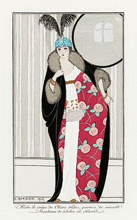 Costumes Parisiens, no. 39: Robe de cr&ecirc;pe de Chine blanc from Journal des Dames et des Modes (1912) fashion illustration in high resolution by <a href="https://www.rawpixel.com/search/George%20Barbier?sort=curated&amp;page=1">George Barbier</a>. Original from The Rijksmuseum. Digitally enhanced by rawpixel.