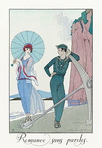 Romance sans paroles (1923) fashion illustration in high resolution by <a href="https://www.rawpixel.com/search/George%20Barbier?sort=curated&amp;page=1">George Barbier</a>. Original from The Rijksmuseum. Digitally enhanced by rawpixel.