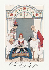Entre deux feux (1923) fashion illustration in high resolution by <a href="https://www.rawpixel.com/search/George%20Barbier?sort=curated&amp;page=1">George Barbier</a>. Original from The Rijksmuseum. Digitally enhanced by rawpixel.