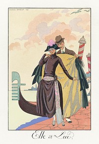 Elle et Lui (1922) fashion illustration in high resolution by George Barbier. Original from The Rijksmuseum. Digitally enhanced by rawpixel.