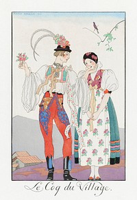 Le Coq du Village (1922) fashion illustration in high resolution by <a href="https://www.rawpixel.com/search/George%20Barbier?sort=curated&amp;page=1">George Barbier</a>. Original from The Rijksmuseum. Digitally enhanced by rawpixel.