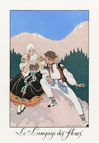 Le Langage des Fleurs (1922) fashion illustration in high resolution by <a href="https://www.rawpixel.com/search/George%20Barbier?sort=curated&amp;page=1">George Barbier</a>. Original from The Rijksmuseum. Digitally enhanced by rawpixel.