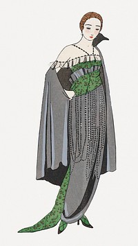 Beautiful woman psd 19th century fashion, remix from artworks by George Barbier