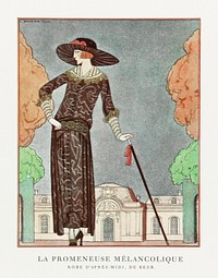 La promeneuse m&eacute;lancolique, Robe d&#39;apr&egrave;s-midi, de Beer (1922) fashion illustration in high resolution by <a href="https://www.rawpixel.com/search/George%20Barbier?sort=curated&amp;page=1">George Barbier</a>. Original from The Rijksmuseum. Digitally enhanced by rawpixel.