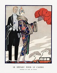 Le départ pour le casino, Manteau du soir, de Worth (1923) fashion illustration in high resolution by George Barbier. Original from The Rijksmuseum. Digitally enhanced by rawpixel.