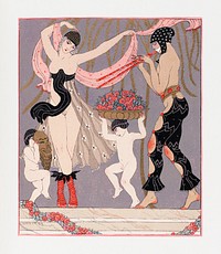 The dance of the flowers (1929) fashion illustration in high resolution by <a href="https://www.rawpixel.com/search/George%20Barbier?sort=curated&amp;page=1&amp;topic_group=_my_topics">George Barbier</a>. Original from The Beinecke Rare Book &amp; Manuscript Library. Digitally enhanced by rawpixel.