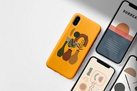 Phone case mockup, abstract floral digital device psd