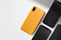 Yellow phone case, blank digital device with design space