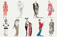 1920s women's fashion psd set, remix from artworks by George Barbier