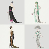 1920s women's fashion psd set, remix from artworks by George Barbier