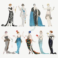 1920s women's fashion vector set, remix from artworks by George Barbier