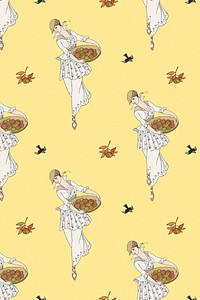 Woman picking apple background psd 1920's fashion, remix from artworks by George Barbier