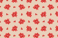 Red rose floral pattern psd background, remix from artworks by Zhang Ruoai