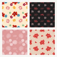 Vintage flower psd seamless pattern background set, remix from artworks by Zhang Ruoai