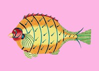 Vintage fish sticker, aquatic animal surreal illustration psd, remix from the artwork of Louis Renard