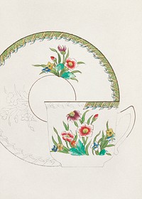 Design for a Cup or Saucer (1880-1910) painting in high resolution by Noritake Factory. Original from The Smithsonian Institution. Digitally enhanced by rawpixel.