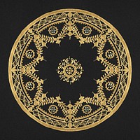 Vintage gold mandala ornament psd on black background, remixed from Noritake factory china porcelain tableware design