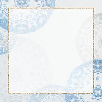 Vintage gold frame psd on blue mandala background, remixed from Noritake factory china porcelain tableware design