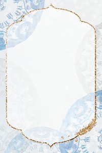 Vintage psd gold frame on blue mandala background, remixed from Noritake factory china porcelain tableware design