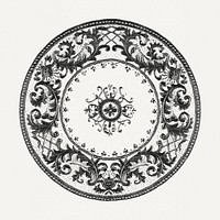 Vintage black and white psd mandala ornament, remixed from Noritake factory china porcelain tableware design