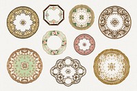 Vintage psd mandala pattern on plate design set, remixed from Noritake factory china porcelain dinnerware design