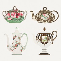 Vintage psd floral pattern on tableware design set, remixed from Noritake factory china porcelain design