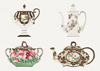 Vintage psd floral pattern on tableware design set, remixed from Noritake factory china porcelain design