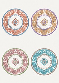 Vintage psd floral mandala motif set, remixed from Noritake factory china porcelain tableware design