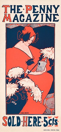 The Penny Magazine (1896) vintage cover of a woman holding a book with chrysanthemum flowers in foreground in high resolution by <a href="https://www.rawpixel.com/search/Ethel%20Reed?sort=curated&amp;page=1&amp;topic_group=_my_topics">Ethel Reed</a>. Original from Library of Congress. Digitally enhanced by rawpixel.