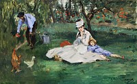 The Monet Family in Their Garden at Argenteuil (1874) painting in high resolution by &Eacute;douard Manet. Original from The MET. Digitally enhanced by rawpixel.