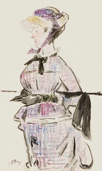 Femme en Costume de Voyage (1880) painting in high resolution by édouard Manet. Original from Yale University Art Gallery. Digitally enhanced by rawpixel.