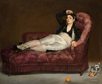 Reclining Young Woman in Spanish Costume (1862&ndash;63) painting in high resolution by &Eacute;douard Manet. Original from Yale University Art Gallery. Digitally enhanced by rawpixel.