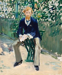 George Moore in the Artist's Garden (c.1879) painting in high resolution by Edouard Manet. Original from National Gallery of Art. Digitally enhanced by rawpixel.