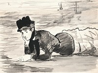 Woman Lying on the Beach. Annabel Lee (1879–1882) drawing in high resolution by Edouard Manet. Original from The National Gallery of Denmark. Digitally enhanced by rawpixel.