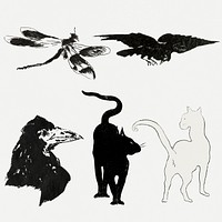 Vintage animal set psd illustration, remixed from artworks by édouard Manet