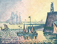 Evening, The Jetty at Vlissingen (1898) print in high resolution by <a href="https://www.rawpixel.com/search/Paul%20Signac?sort=curated&amp;page=1&amp;topic_group=_my_topics">Paul Signac</a>. Original from The Cleveland Museum of Art. Digitally enhanced by rawpixel.