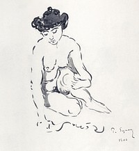 Seated Nude Woman (1906) drawing in high resolution by Paul Signac. Original from The MET Museum. Digitally enhanced by rawpixel.