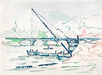 Le Pont des Arts painting in high resolution by Paul Signac (1863–1935). Original from The MET Museum. Digitally enhanced by rawpixel.