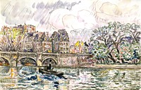 Paris: Le Place Dauphine (1928) painting in high resolution by <a href="https://www.rawpixel.com/search/Paul%20Signac?sort=curated&amp;page=1&amp;topic_group=_my_topics">Paul Signac</a>. Original from The MET Museum. Digitally enhanced by rawpixel.