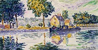View of the Seine, Samois (1906) painting in high resolution by by <a href="https://www.rawpixel.com/search/Paul%20Signac?sort=curated&amp;page=1&amp;topic_group=_my_topics">Paul Signac</a>. Original from The MET Museum. Digitally enhanced by rawpixel.