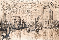 La Rochelle (1912) drawing in high resolution by <a href="https://www.rawpixel.com/search/Paul%20Signac?sort=curated&amp;page=1&amp;topic_group=_my_topics">Paul Signac</a>. Original from The MET Museum. Digitally enhanced by rawpixel.