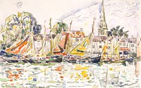 Le Pouliguen: Fishing Boats (1928) painting in high resolution by <a href="https://www.rawpixel.com/search/Paul%20Signac?sort=curated&amp;page=1&amp;topic_group=_my_topics">Paul Signac</a>. Original from The MET Museum. Digitally enhanced by rawpixel.