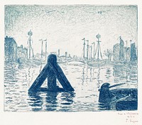 Harbor in Holland–Flushing (La balise–En Holland, Flessingue) (ca. 1894) print in high resolution by Paul Signac. Original from The Art Institute of Chicago. Digitally enhanced by rawpixel.