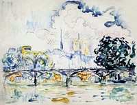 Le Pont des Arts (1863–1935) painting in high resolution by Paul Signac. Original from The Public Institution Paris Musées. Digitally enhanced by rawpixel.