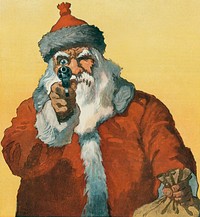 &quot;Hands up!&quot; Photomechanical Print Showing a Santa Claus Pointing a Handgun (1912) by Will Crawford. Original from Library of Congress. Digitally enhanced by rawpixel.