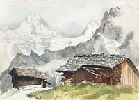 Chalets, Breithorn, M&uuml;rren (1870) by<a href="https://www.rawpixel.com/search/John%20Singer%20Sargent?sort=curated&amp;page=1&amp;topic_group=_my_topics"> John Singer Sargent</a>. Original from The MET Museum. Digitally enhanced by rawpixel.