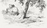 Boy and Girl Seated by Tree from Scrapbook (1875) by<a href="https://www.rawpixel.com/search/John%20Singer%20Sargent?sort=curated&amp;page=1&amp;topic_group=_my_topics"> John Singer Sargent</a>. Original from The MET Museum. Digitally enhanced by rawpixel.