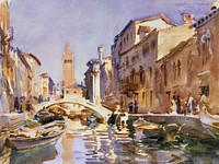 Venetian Canal (1913) by<a href="https://www.rawpixel.com/search/John%20Singer%20Sargent?sort=curated&amp;page=1&amp;topic_group=_my_topics"> John Singer Sargent</a>. Original from The MET Museum. Digitally enhanced by rawpixel.