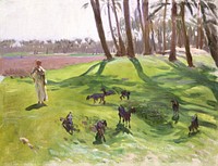 Landscape with Goatherd (ca. 1890&ndash;1891) by<a href="https://www.rawpixel.com/search/John%20Singer%20Sargent?sort=curated&amp;page=1&amp;topic_group=_my_topics"> John Singer Sargent</a>. Original from The MET Museum. Digitally enhanced by rawpixel.
