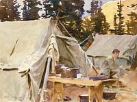 Camp at Lake O&#39;Hara (1916) by<a href="https://www.rawpixel.com/search/John%20Singer%20Sargent?sort=curated&amp;page=1&amp;topic_group=_my_topics"> John Singer Sargent</a>. Original from The MET Museum. Digitally enhanced by rawpixel.